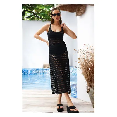 Trendyol Black Maxi Slit Knitwear Look Beach Dress