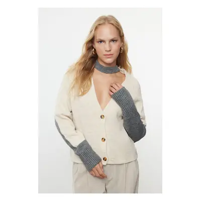 Trendyol Stone Soft Texture Color Block Knit Cardigan