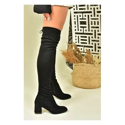 Fox Shoes Women's Black Suede Stretch Chunky Heeled Ankle Boots