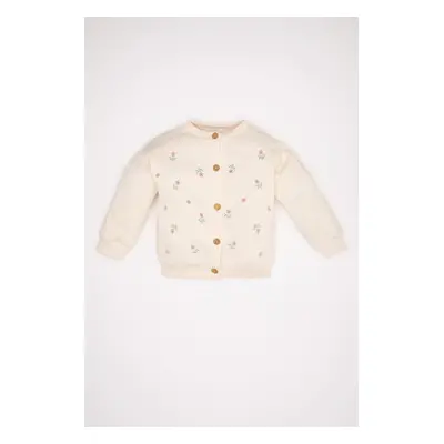 DEFACTO Baby Girl Crew Neck Buttoned Floral Patterned Cardigan