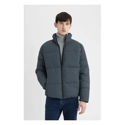 DEFACTO Water Repellent Slim Fit Tight Puffer Jacket Cut Stand Collar Zippered Pocket Lined