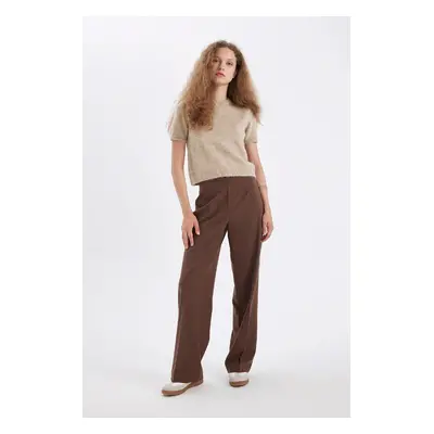 DEFACTO Standard Length Trousers Wide Leg Wide Leg Basic Plain High Waist