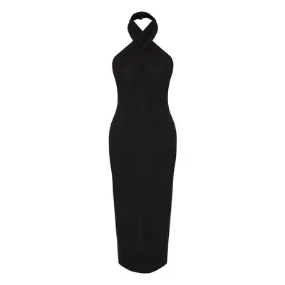 Trendyol Black Fitted Knitted Elegant Evening Dress