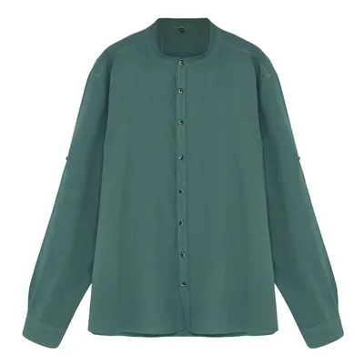 Trendyol Dark Green Regular Fit Comfortable Collar Basic Plus Size Shirt