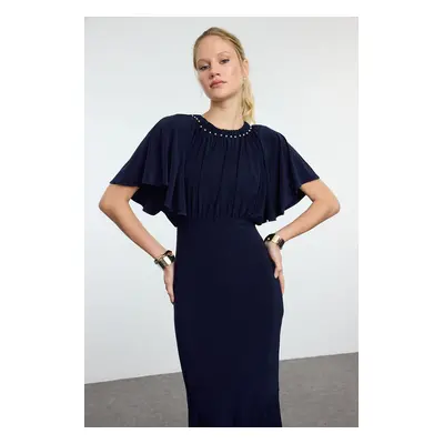 Trendyol Navy Blue Plain Regular Knitted Elegant Evening & Graduation Dress