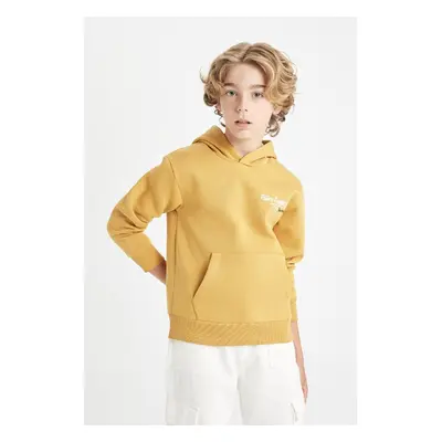 DEFACTO Boys Yellow Letter Printed Pocket Hooded Thick School Sweatshirt