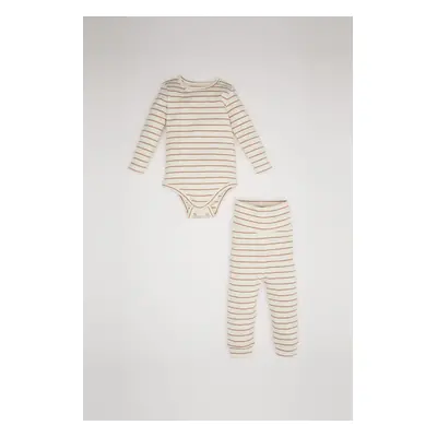 DEFACTO Baby Boy 2-Piece Set Striped Ribbed Camisole Long Sleeve Snap Bodysuit Elastic Waist Bot