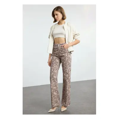 Trendyol Multicolored Animal Print Brown Snake Pattern High Waist Wide Leg Jeans