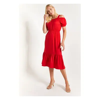 armonika Women's Red Elastic Waist Strap Dress