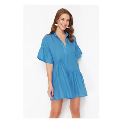 Trendyol Saks Wide Fit Mini Woven Ruffle Beach Dress