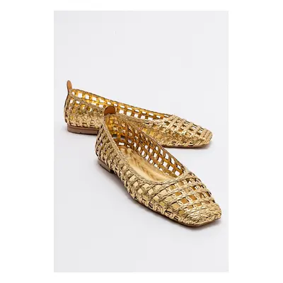 LuviShoes ARCOLA Women's Gold Knitted Patterned Flats