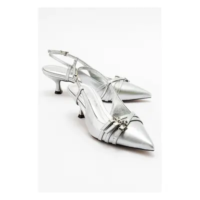 LuviShoes WOSS Silver Skin Belt Detail Women's Heeled Shoes