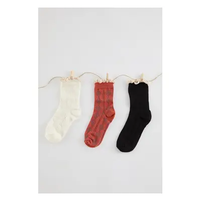 Trendyol Multi-Colored 3-Pack Jacquard Lace Detailed Knitted Socks