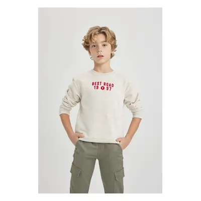 DEFACTO Boy's Crew Neck Printed Thick Sweatshirt