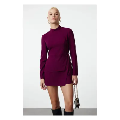 Trendyol Mini Woven Shorts Skirt Jumpsuit with Plum Tie Detail