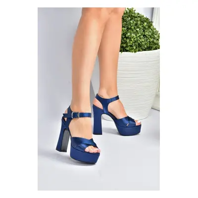 Fox Shoes Navy Blue Satin Fabric Platform Heel Women's Evening Dress Shoes