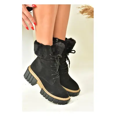 Fox Shoes Women's Black Suede Thick Sole Shearling Boots