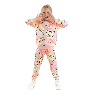 Denokids Floral Cat Girl Kids Tracksuit