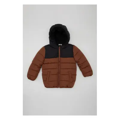 DEFACTO Baby Boy Water Repellent Fleece Lined Color Block Patterned Hooded Puffer Jacket