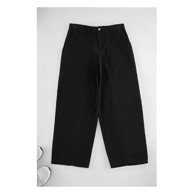 Trendyol Black Unisex Balloon Fit Waist Tie Detail Woven Gabardine Trousers