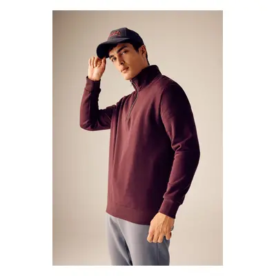 DEFACTO Comfort Regular Fit Casual Pattern Zippered Stand Collar Basic Plain Sweatshirt