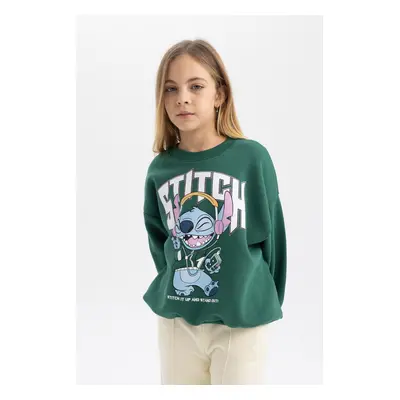 DEFACTO Girls Disney Lilo & Stitch Oversize Wide Pattern Crew Neck Sweatshirt