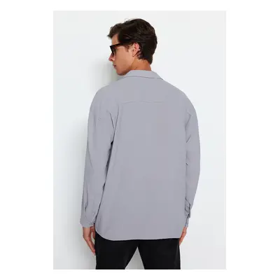 Trendyol Gray Oversize Fit Open Collar Summer Linen Look Shirt