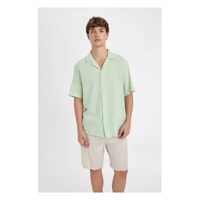 DEFACTO Relax Fit Open Collar Cotton Short Sleeve Shirt