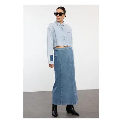 Trendyol Blue Stitch Detailed High Waist Maxi Denim Skirt