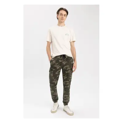 DEFACTO Trousers Regular Fit Camouflage Patterned Cargo Pocket Elastic Leg