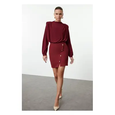 Trendyol Claret Red Plain Padded Mini Woven Dress