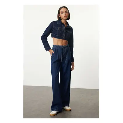 Trendyol Blue Elastic Waist High Waist Wide Leg Jeans