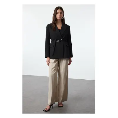 Trendyol Black Accessory Detailed Woven Blazer Jacket