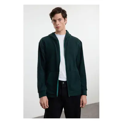 Trendyol Dark Green Regular/Normal Cut Basic Zippered Warm Polar Fleece Cardigan/Sweatshirt