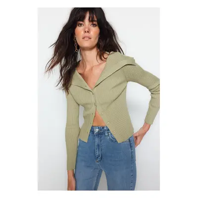 Trendyol Khaki Crop Turndown Neck Pletený svetr