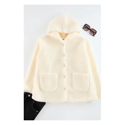 Trendyol Curve Beige Regular Fit Unlined Plush Soft Seasonal Thin Coat