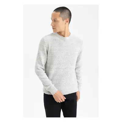 DEFACTO Standard Fit Regular Cut Crew Neck Textured Basic Plain Knitwear Sweater