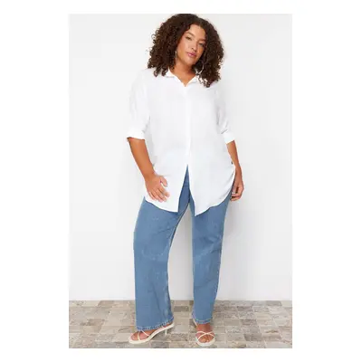 Trendyol Curve White Oversize Woven Shirt