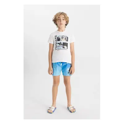 DEFACTO Boy 2-Piece Set Bike Neck Printed Short Sleeve T-Shirt Swim Shorts