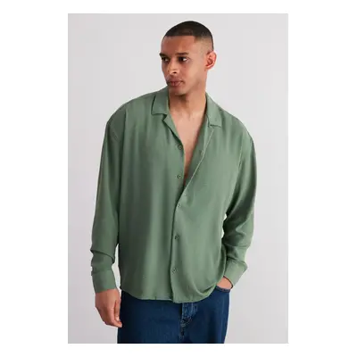 Trendyol Khaki Oversize Fit Open Collar Summer Linen Look Shirt