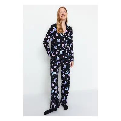 Trendyol Black 100% Cotton Galaxy Patterned Shirt-Pants Pajamas Set