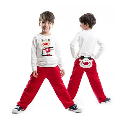 Denokids Deer New Year Boy's Red Velvet Suit