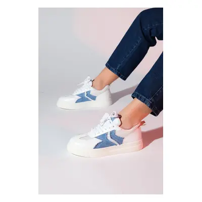 LuviShoes SANDE White Denim Detail Women's Sports Sneakers