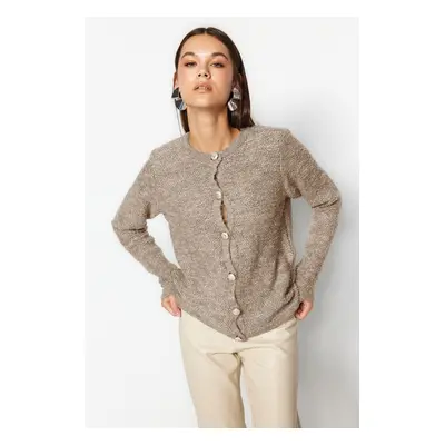 Trendyol Beige Soft Texture Accessory Jacket-Look Knitted Cardigan