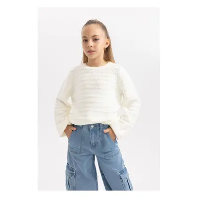 DEFACTO Girl's Crew Neck Knitted Sweater