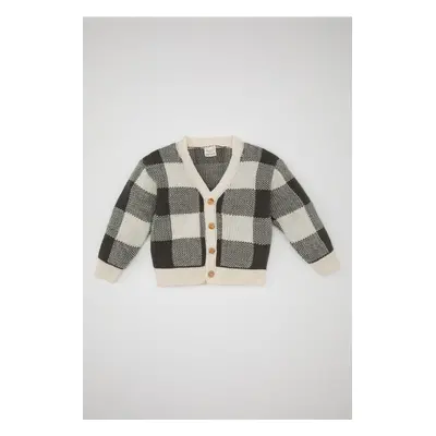 DEFACTO Baby Boy Plaid V Neck Buttoned Knitted Cardigan