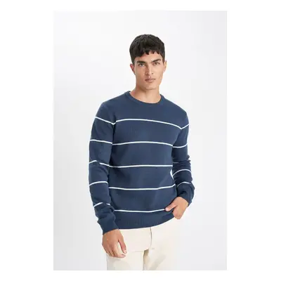 DEFACTO Standard Fit Regular Cut Crew Neck Striped Basic Knitwear Sweater