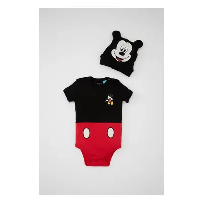 DEFACTO Baby Boy Newborn Disney Mickey & Minnie Envelope Collar Ribbed 2-Piece Short Sleeve Snap