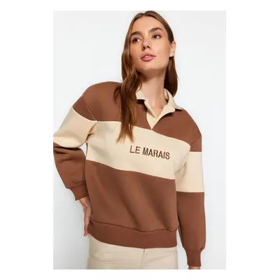 Trendyol Brown Thick Fleece Inside Regular/Normal Fit Embroidered Polo Neck Knitted Sweatshirt