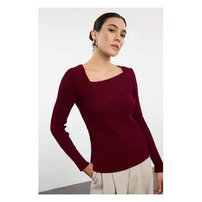 Trendyol Claret Red Square Collar Knitwear Sweater